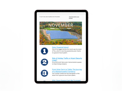 RBI Solar emal newsletter mockup on iPad